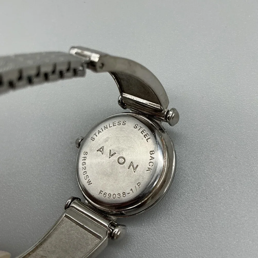 Avon Womens Watch 28mm Blue Abalone Bezel Inlay Stretch F69038-1/P New Battery